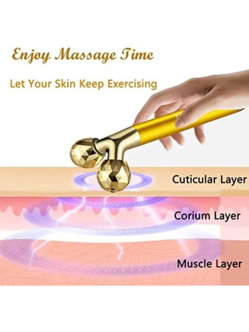 2-in-1 Golden Facial Massager & 3D Roller - Electric Skin Care Tool for Face